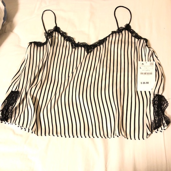 Zara Striped Lingerie Style Top - Size L - Picture 3 of 3